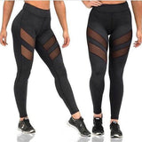 Women's Fashion Yoga Patchwork Mesh Pants Stretch Running Workout Leggings Gym Fitness Tights Two Stripes Design