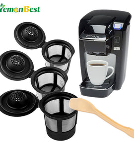 LemonBest 3PCS Household Convenient Coffee Filter Cup Can Reusable Stainless Mesh Coffee Keurig Solo Filter with Coffee Spoon