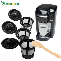 LemonBest 3PCS Household Convenient Coffee Filter Cup Can Reusable Stainless Mesh Coffee Keurig Solo Filter with Coffee Spoon
